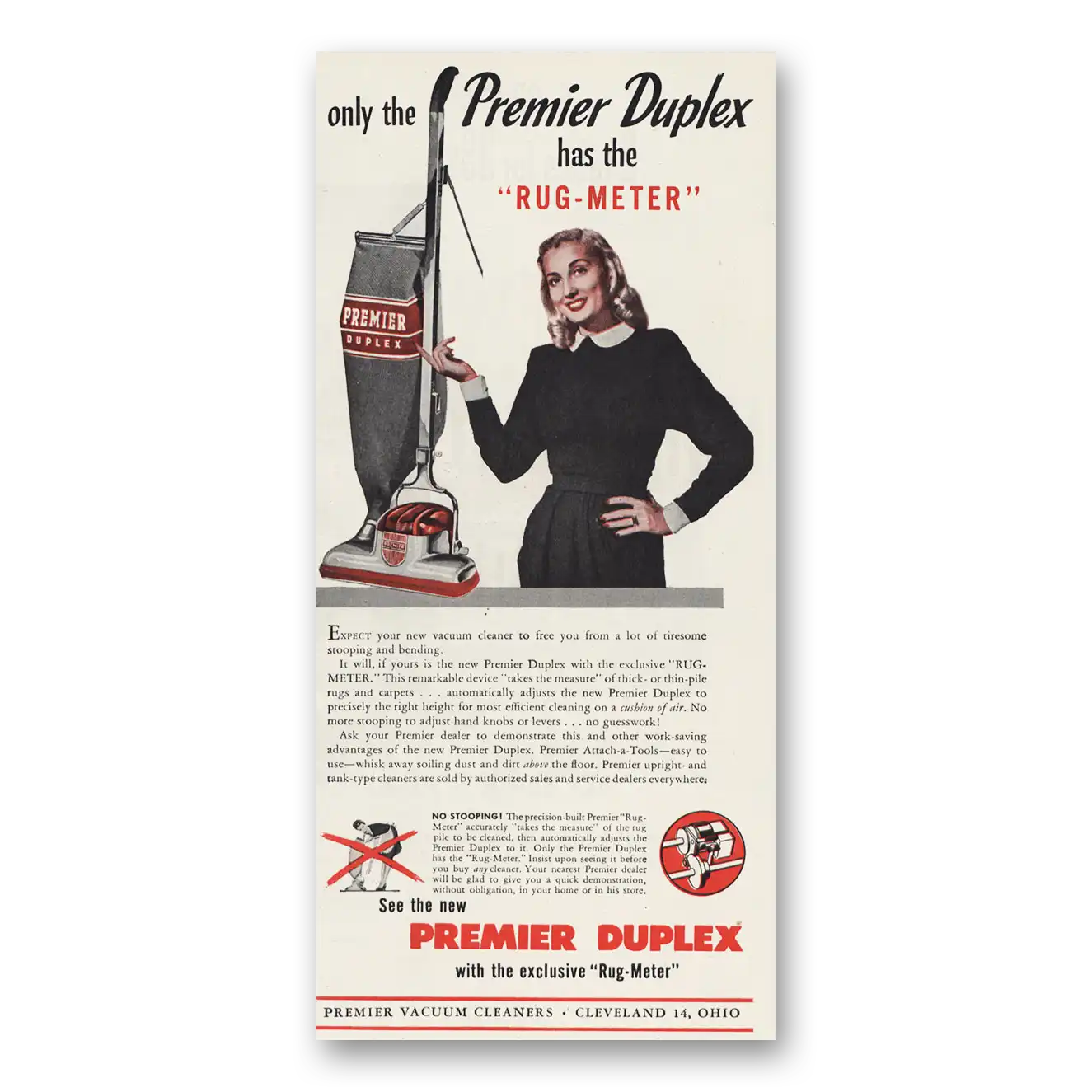 1947 Premier Vacuum Cleaners Rug Meter Vintage Magazine Print Ad