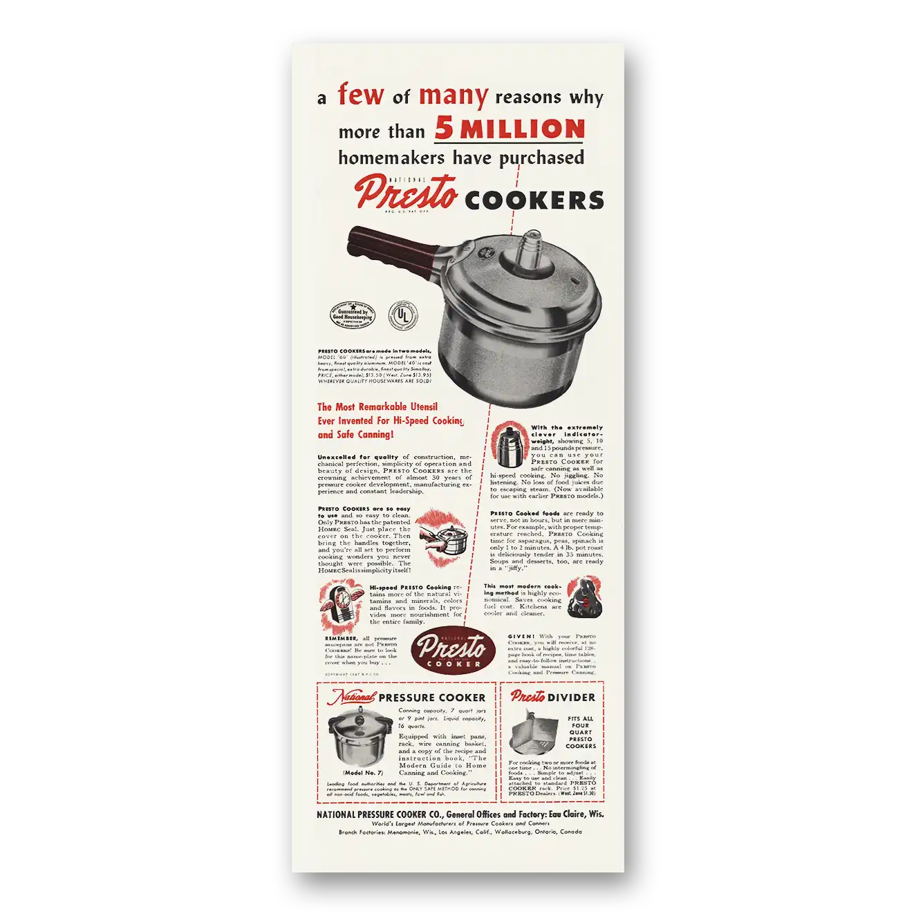 1948 Presto Cookers Most Remarkable Utensil Vintage Magazine Print Ad