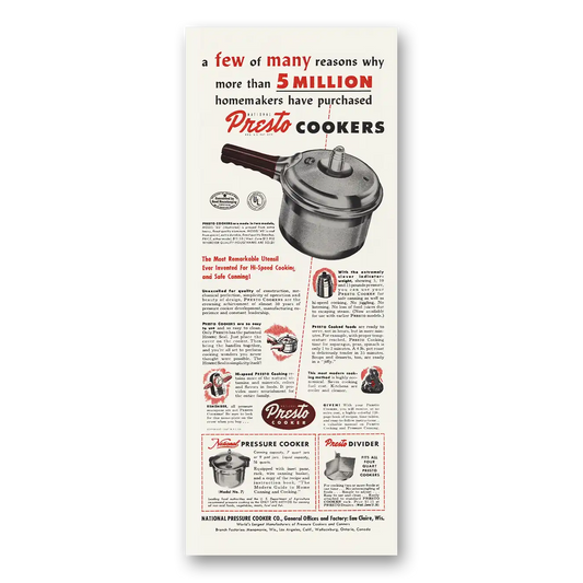 1948 Presto Cookers Most Remarkable Utensil Vintage Magazine Print Ad