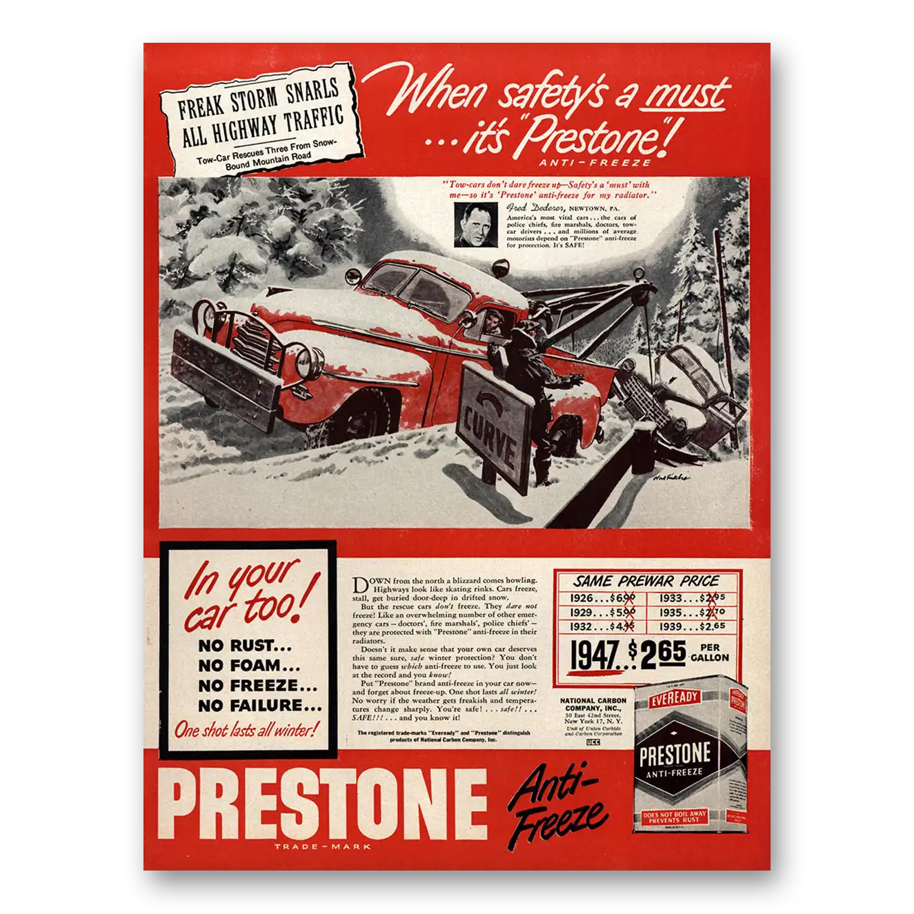 1947 Prestone Anti Freeze Freak Storm Snarls All Highway Traffic Vintage Magazine Print Ad