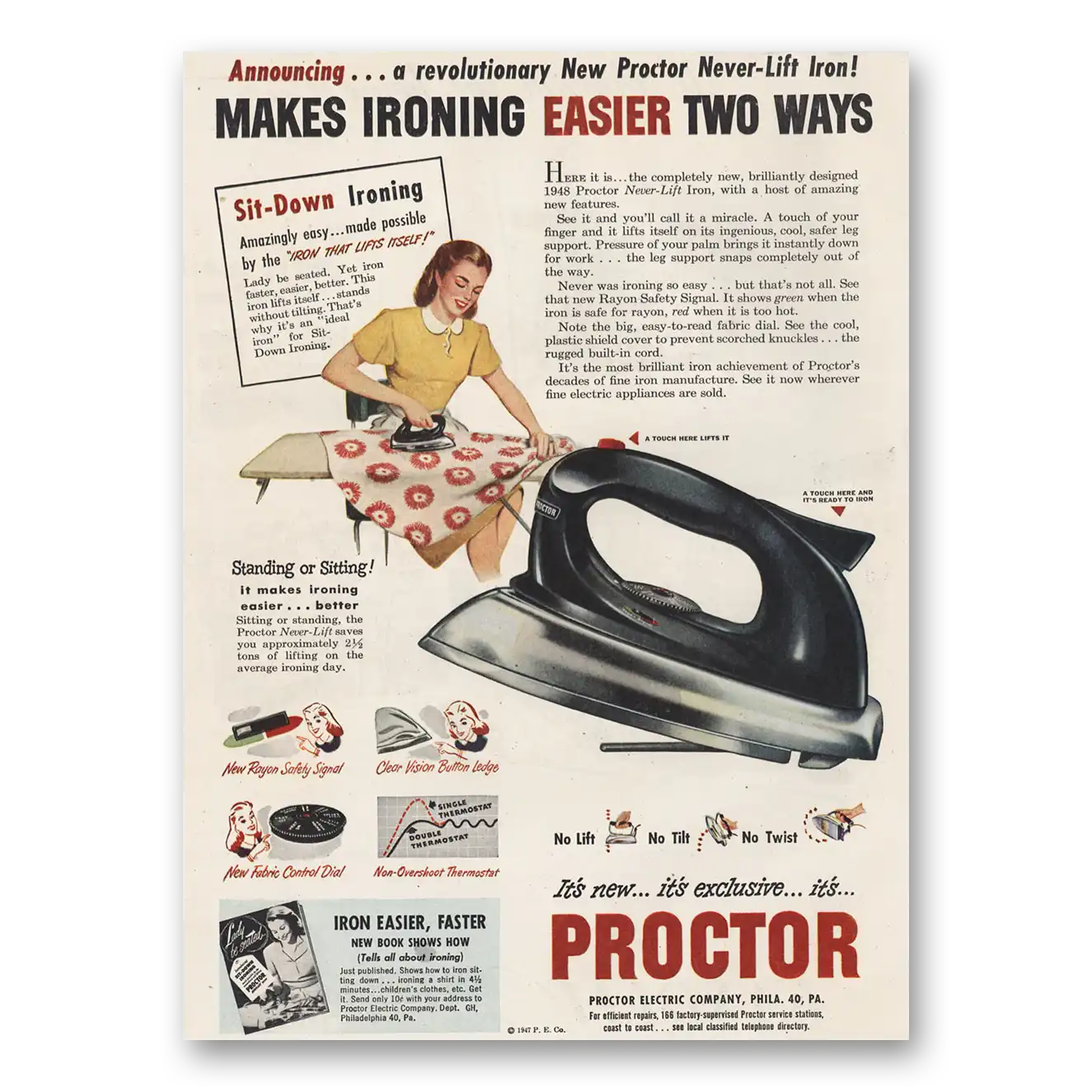 1947 Proctor Iron Iron Makes Ironing Easier Vintage Magazine Print Ad