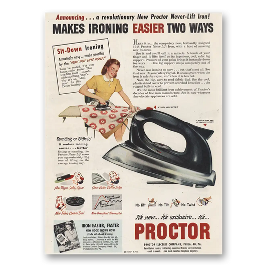 1947 Proctor Iron Iron Makes Ironing Easier Vintage Magazine Print Ad