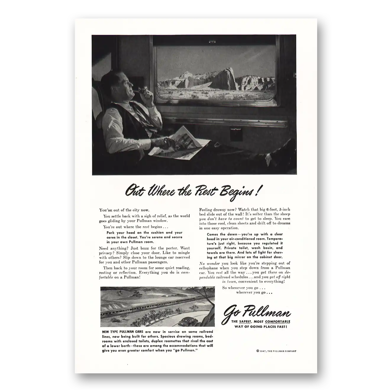 1947 Pullman Out Where the Rest Begins Vintage Magazine Print Ad