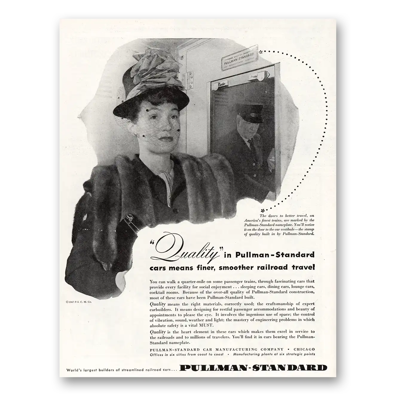 1947 Pullman Finer Smoother Railroad Travel Vintage Magazine Print Ad