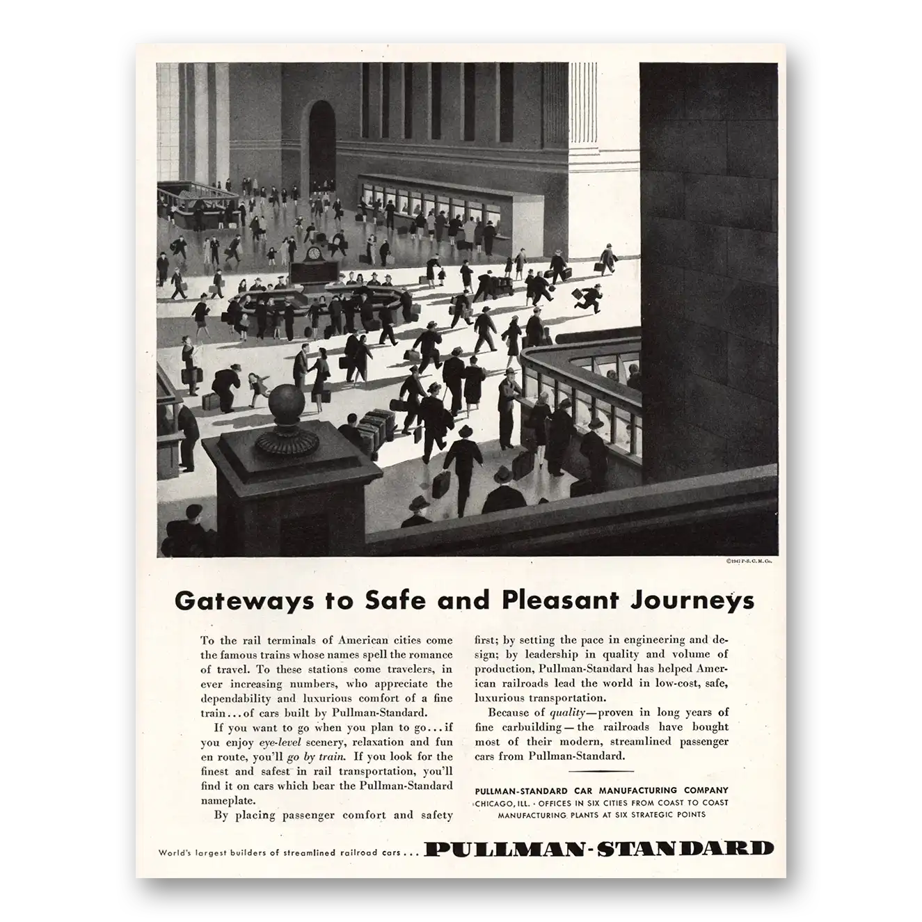 1947 Pullman Gateways to Safe and Pleasant Journeys Vintage Magazine Print Ad