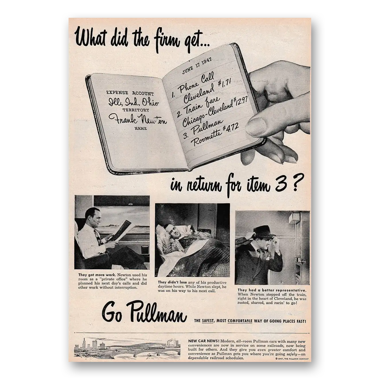 1947 Pullman What Did the Firm Get Vintage Magazine Print Ad