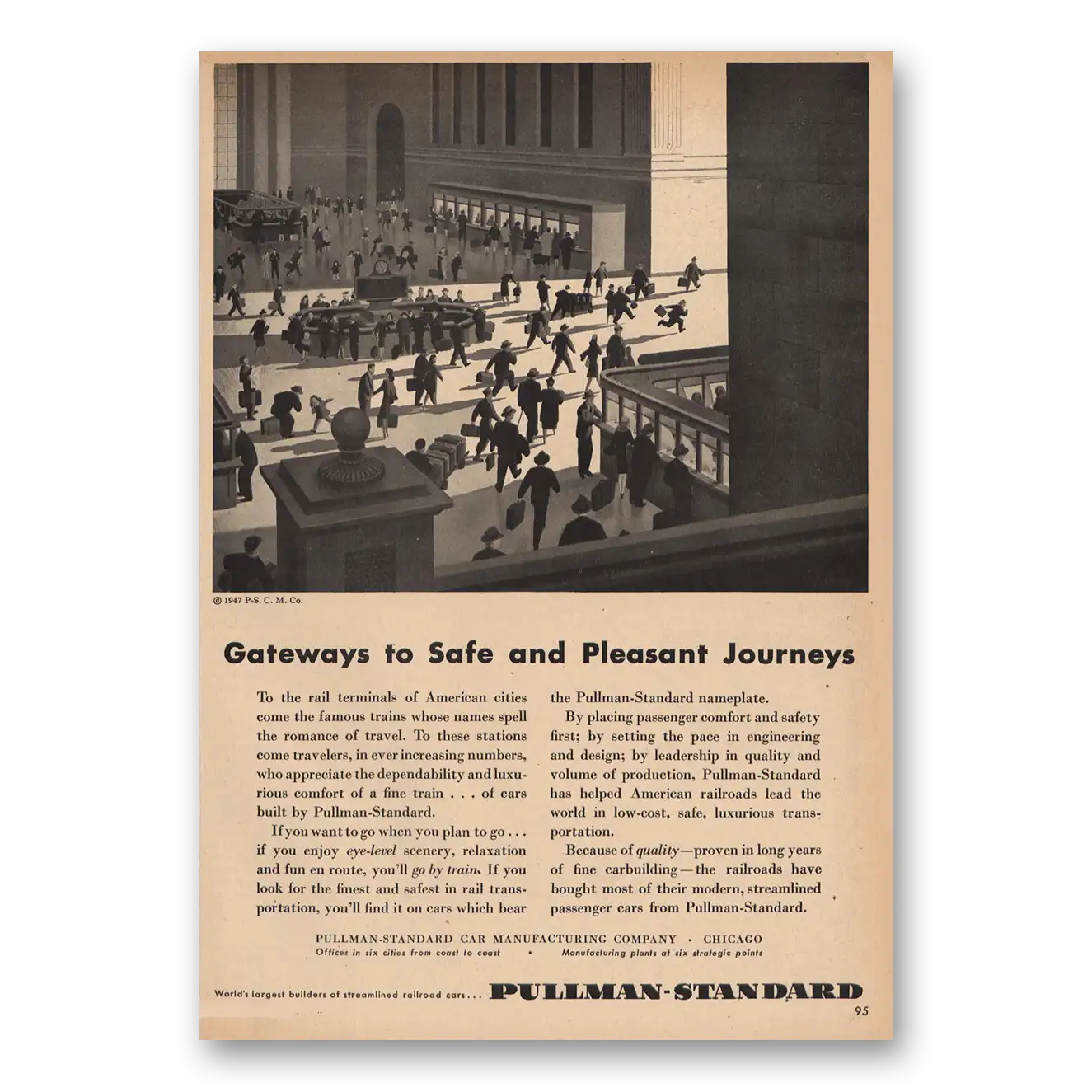 1947 Pullman Gateways to Safe and Pleasant Journeys Vintage Magazine Print Ad