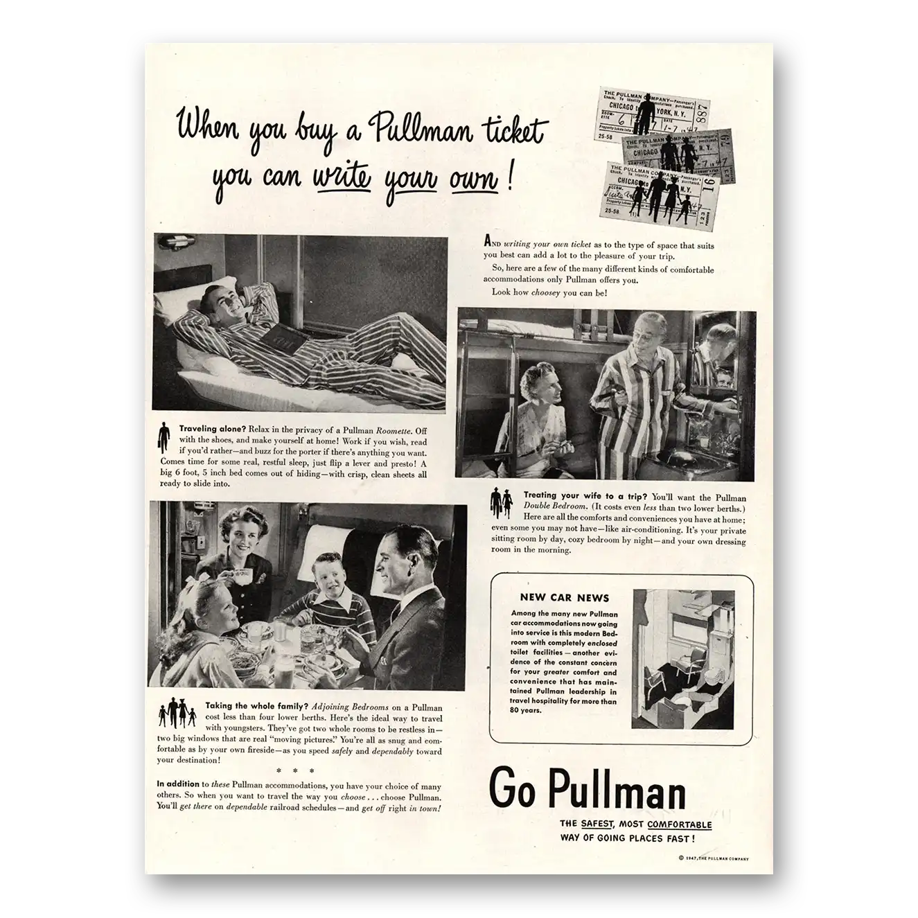 1947 Pullman Ticket You Can Write Your Own Vintage Magazine Print Ad