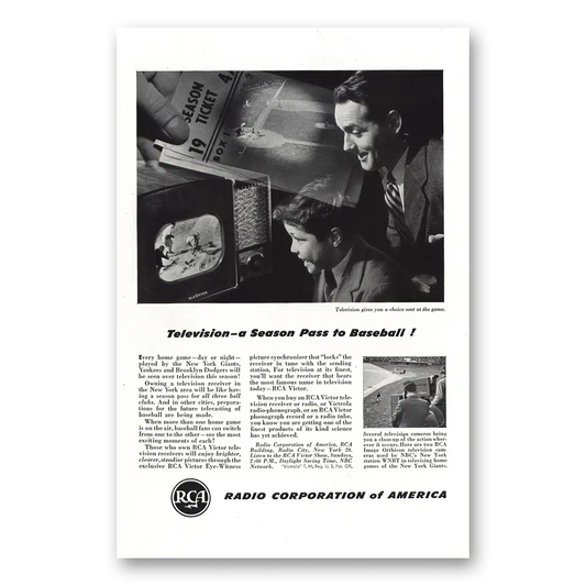 1947 RCA Television Season Pass to Baseball Vintage Magazine Print Ad