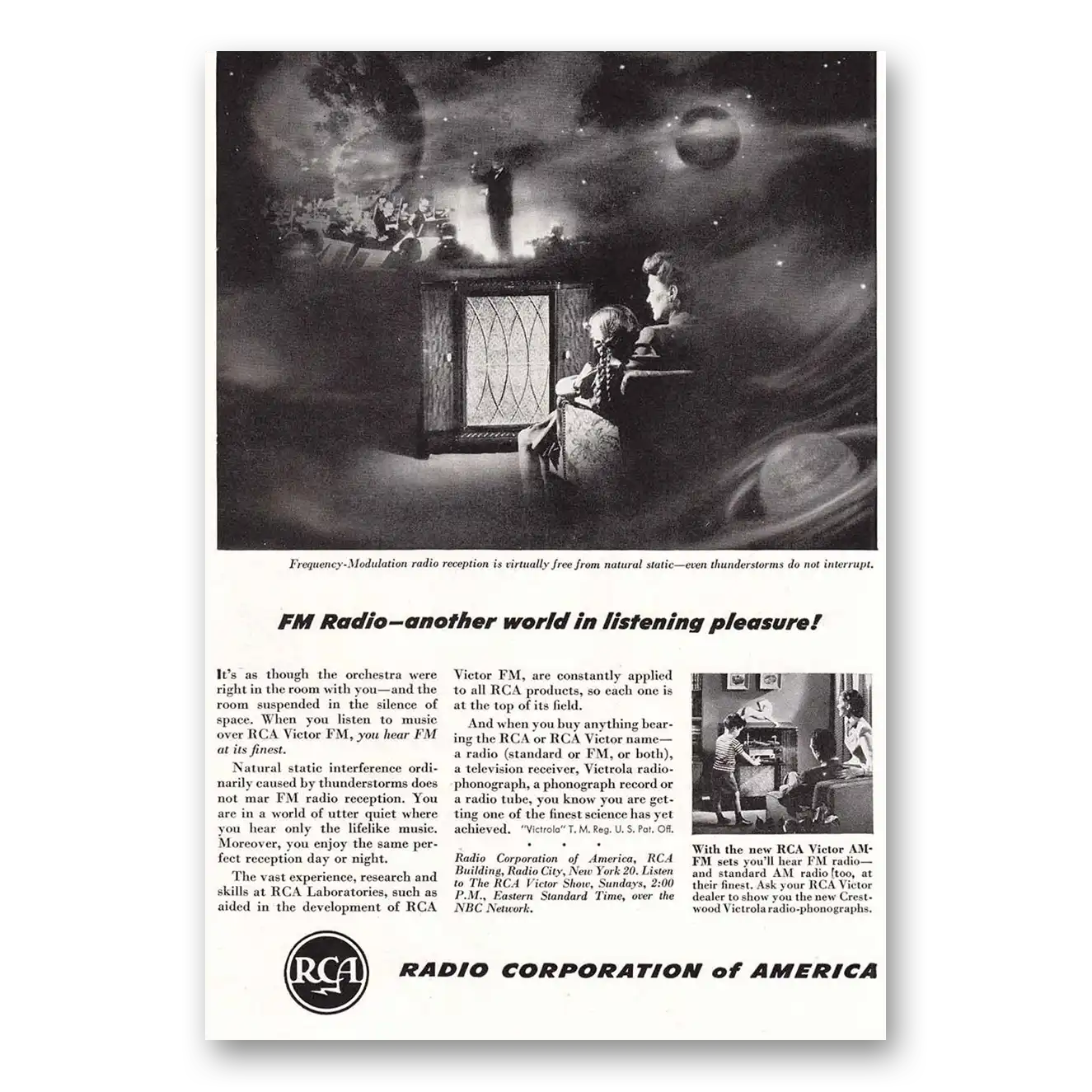 1947 RCA FM Radio Another World In Listening Vintage Magazine Print Ad