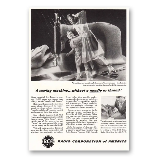 1947 RCA Electronic Sewing Machine Without a Needle or Thread Vintage Magazine Print Ad