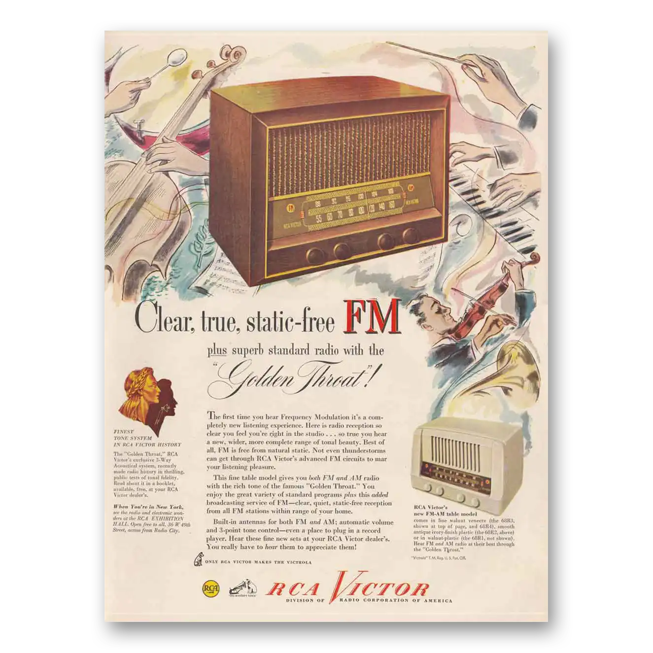 1947 RCA Victor Radios Clear True Static Free FM Vintage Magazine Print Ad