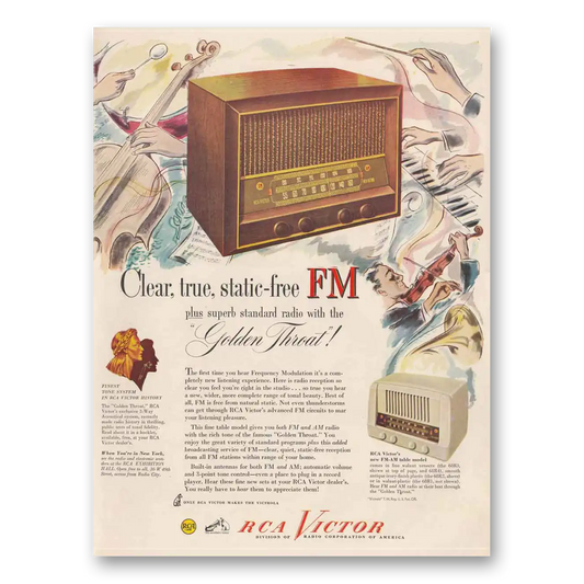 1947 RCA Victor Radios Clear True Static Free FM Vintage Magazine Print Ad