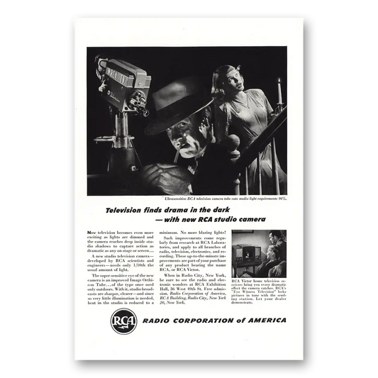 1947 RCA Television Finds Drama in the Dark Vintage Magazine Print Ad