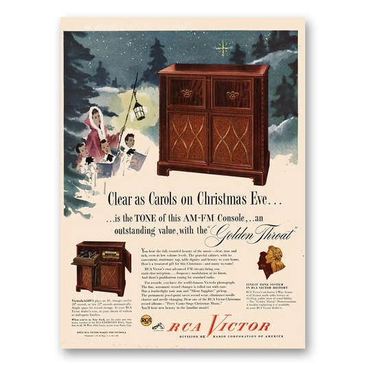 1947 RCA Victor AM FM Console Clear as Carols on Christmas Eve Vintage Magazine Print Ad