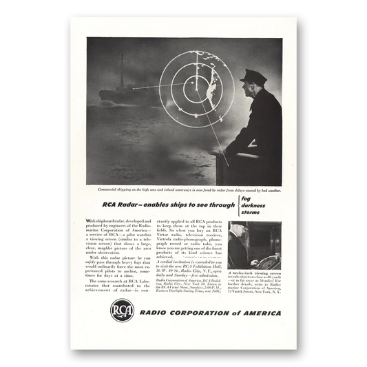 1947 RCA Radar Enables Ships to See Through Vintage Magazine Print Ad