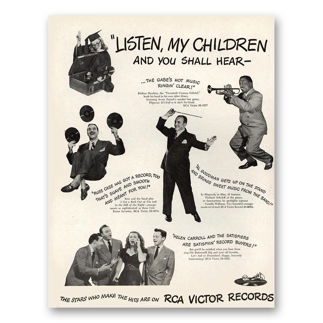 1947 RCA Victor Records Listen My Children and You Shall Hear Vintage Magazine Print Ad