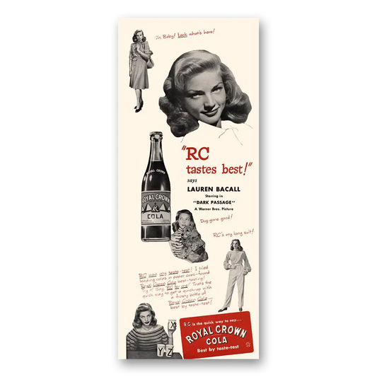 1947 Royal Crown Cola Lauren Bacall Dark Passage Vintage Magazine Print Ad