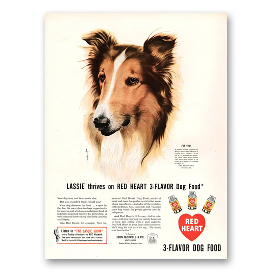 1947 Red Heart Dog Food Lassie Thrives Vintage Magazine Print Ad