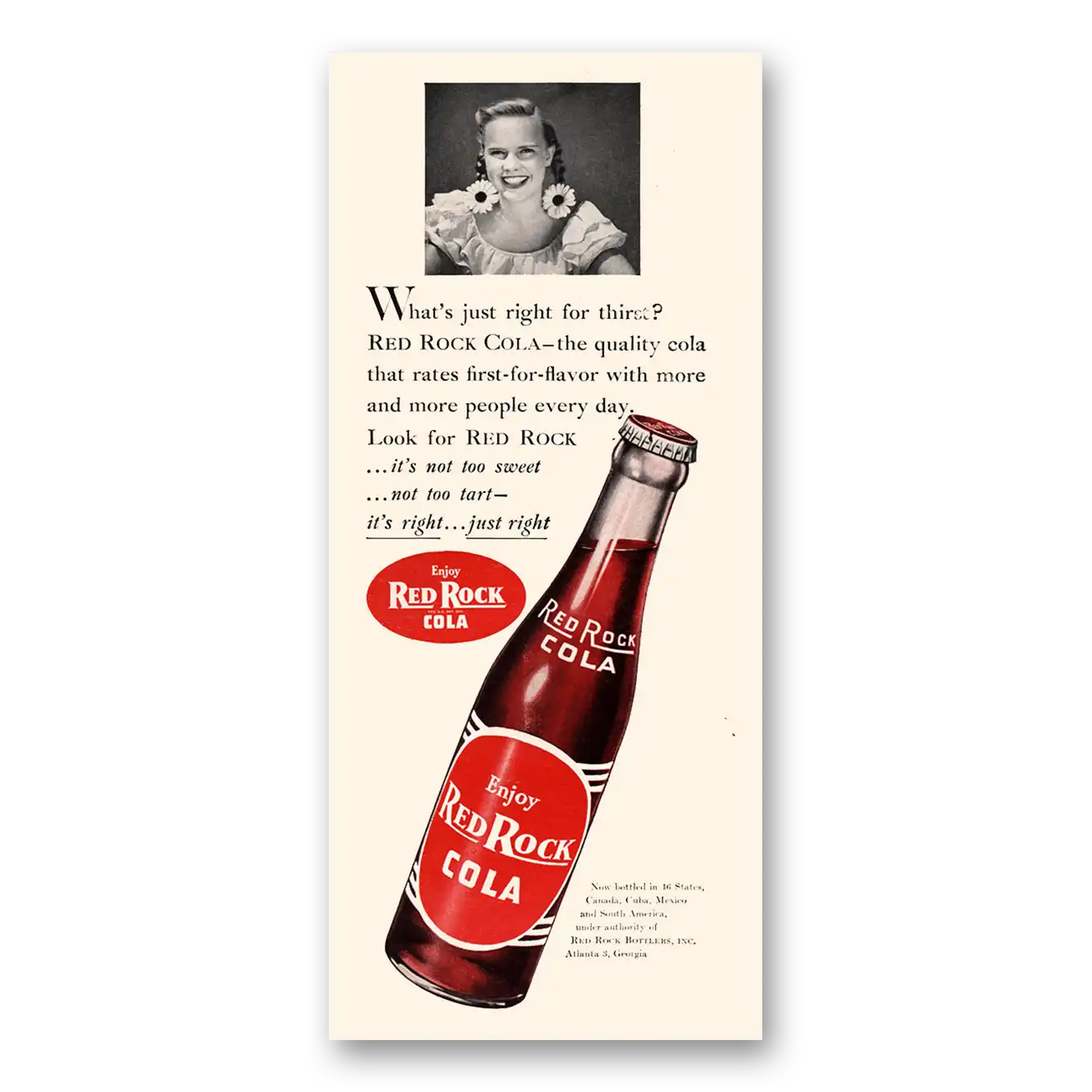 1947 Red Rock Cola First for Flavor With More and More People Vintage Magazine Print Ad