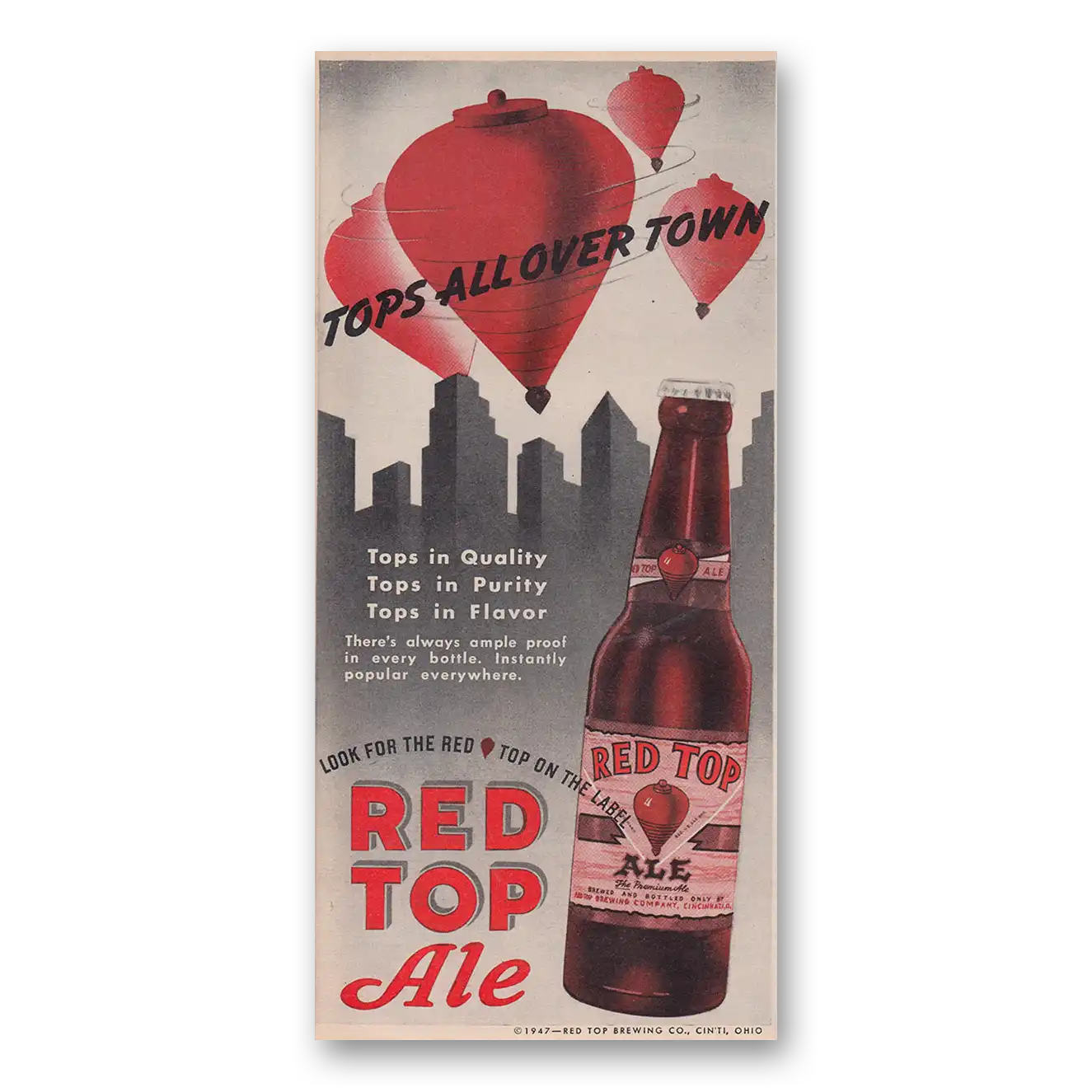 1947 Red Top Ale Tops All Over Town Vintage Magazine Print Ad