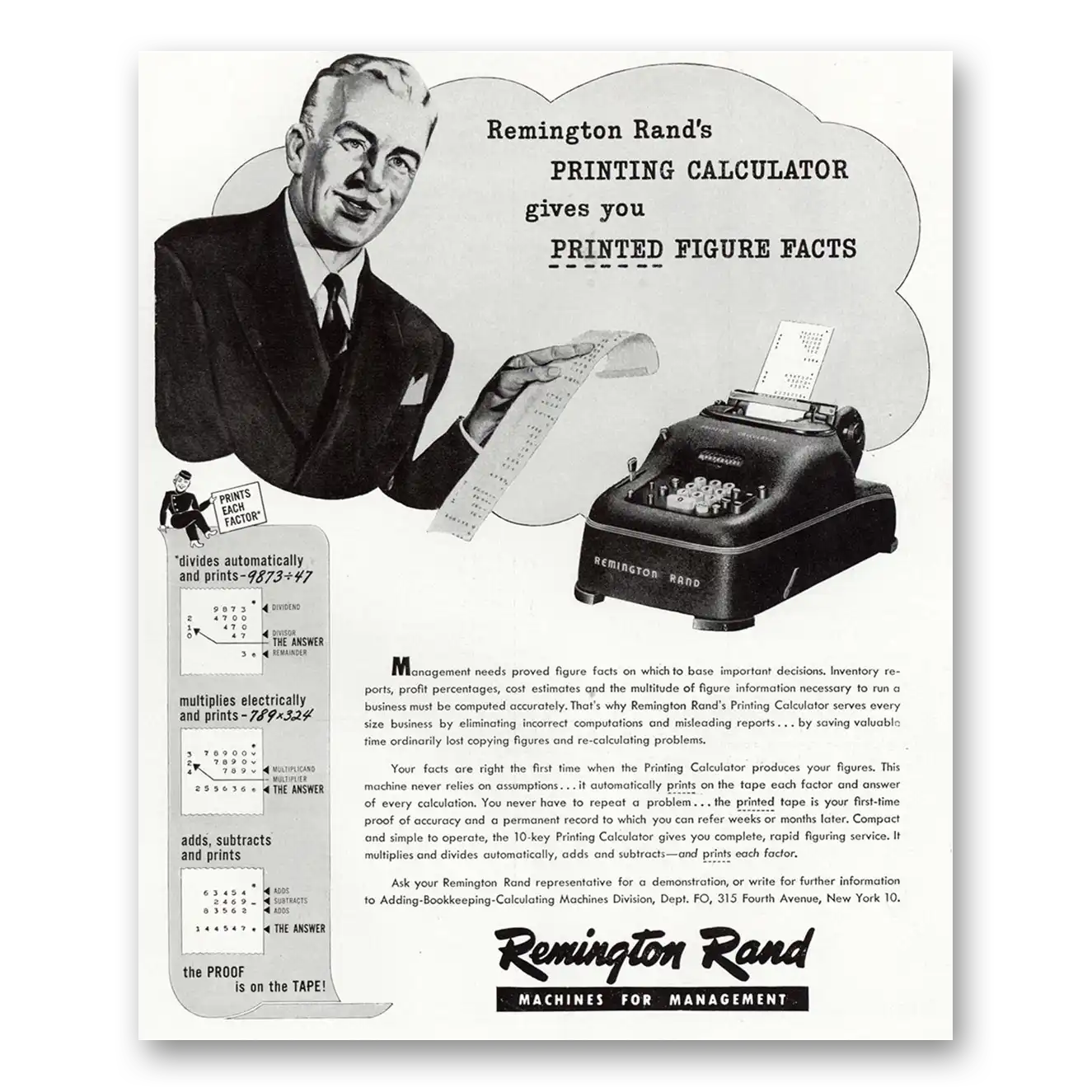 1947 Remington Rand Printing Calculator Figure Facts Vintage Magazine Print Ad