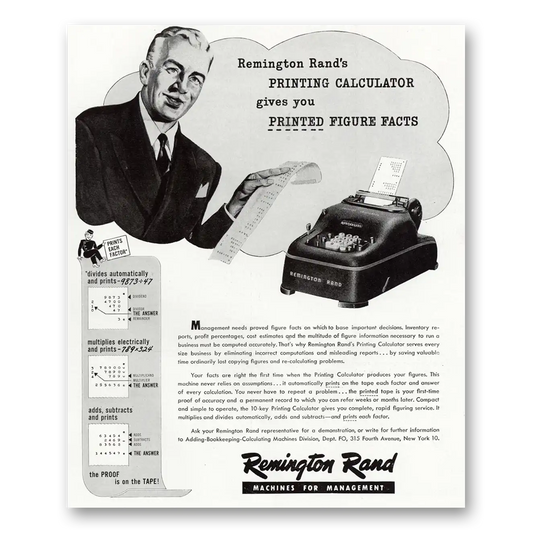 1947 Remington Rand Printing Calculator Figure Facts Vintage Magazine Print Ad