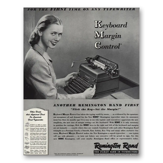 1947 Remington Typewriter Keyboard Margin Control Vintage Magazine Print Ad