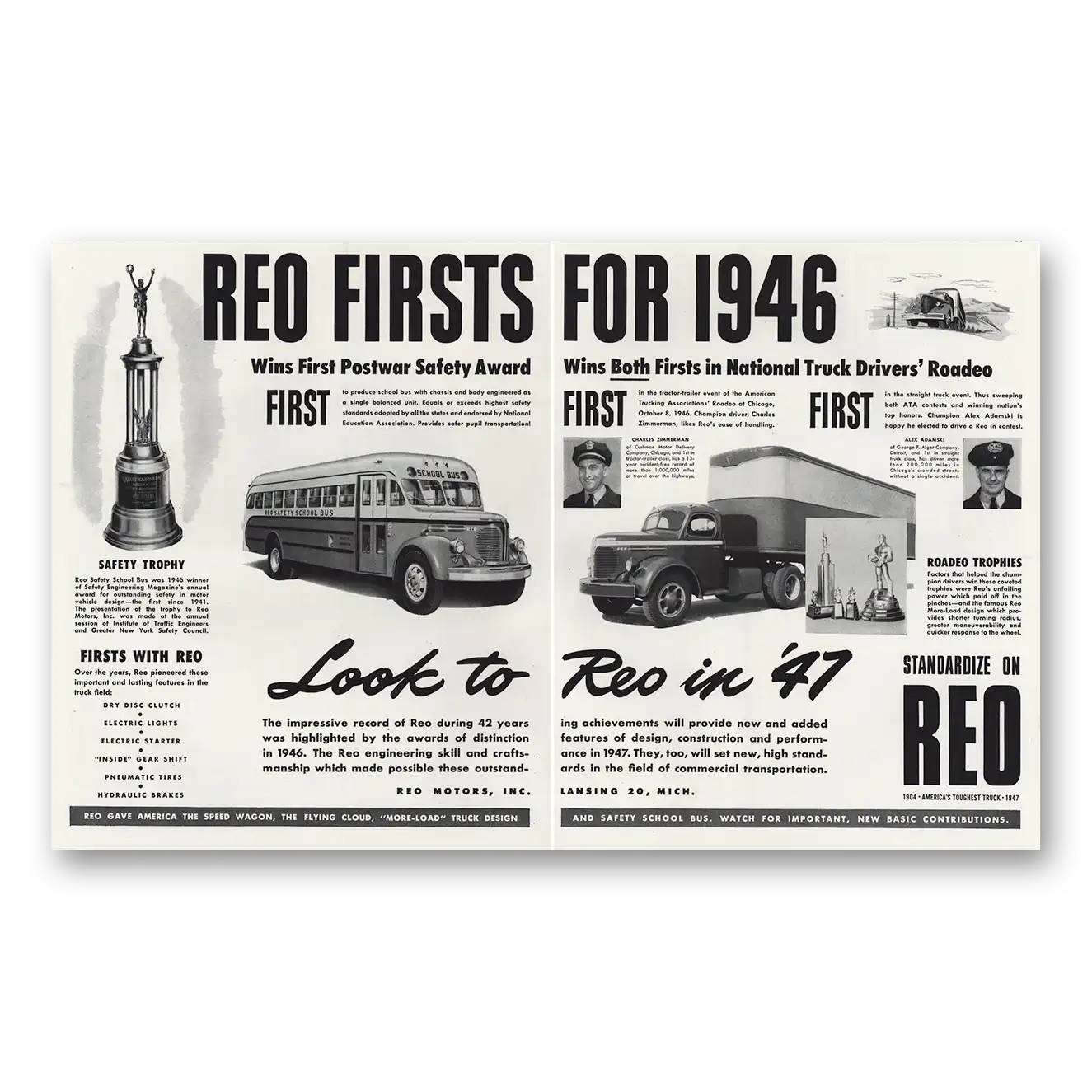 1947 Reo Trucks Wins Postwar Safety Award Vintage Magazine Print Ad