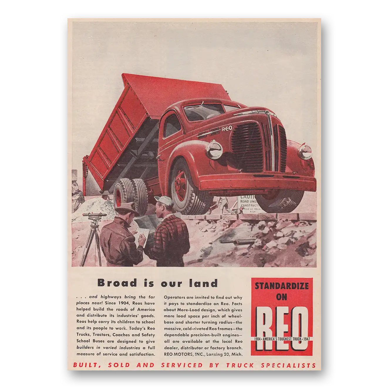 1947 Reo Trucks Broad Is Our Land Vintage Magazine Print Ad