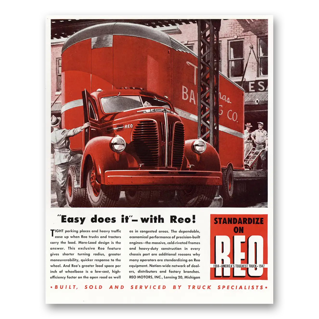 1947 Reo Trucks Easy Does It Vintage Magazine Print Ad