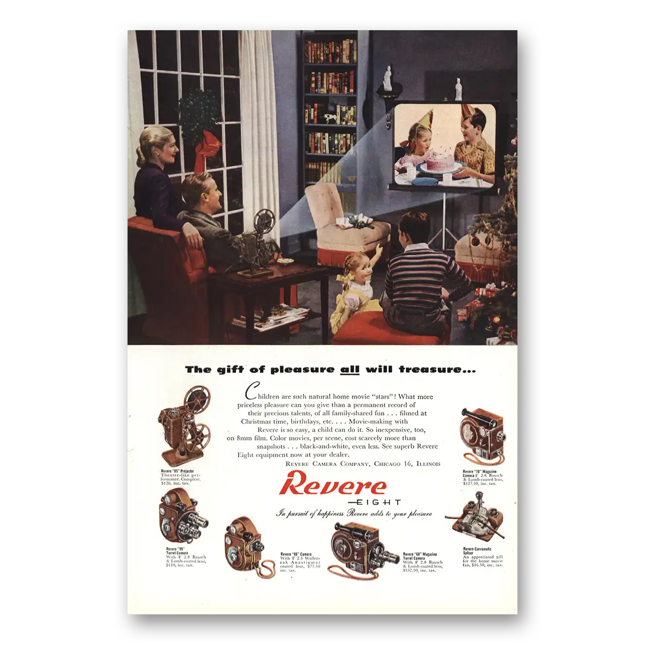 1947 Revere Camera Christmas Gift of Pleasure All Will Treasure Vintage Magazine Print Ad