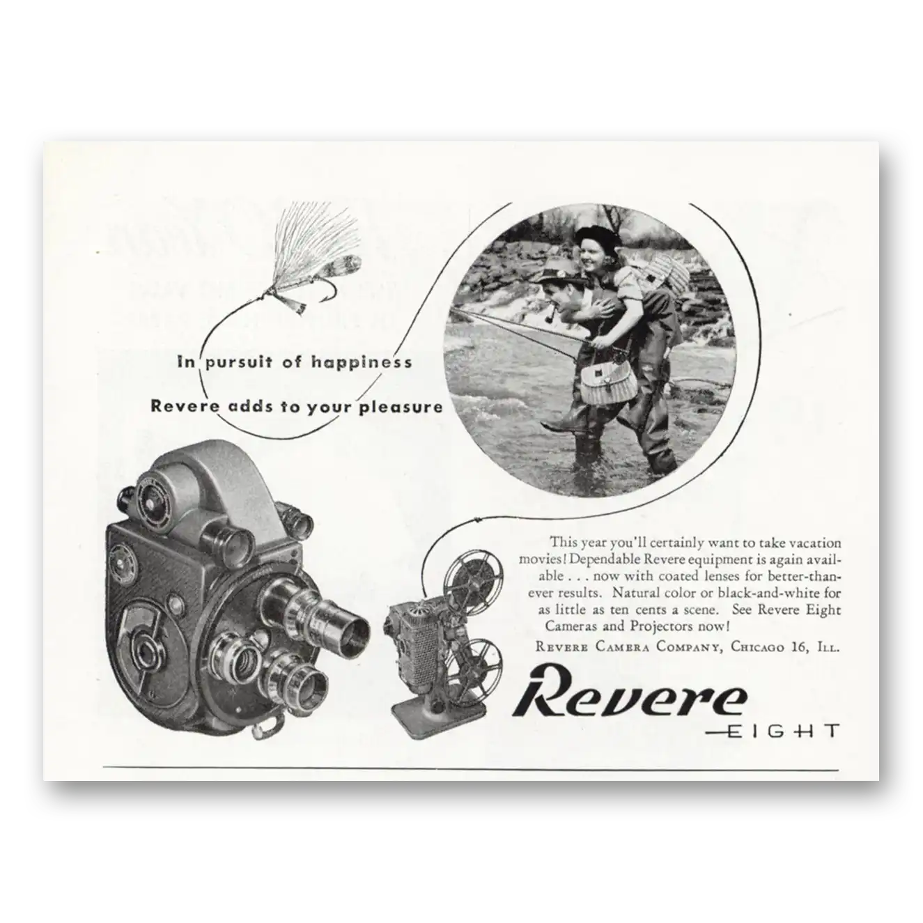 1947 Revere Camera In Pursuit of Happiness Vintage Magazine Print Ad