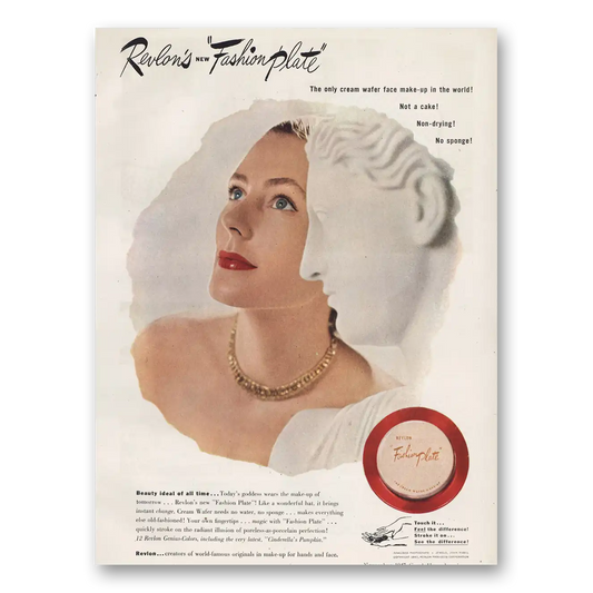 1947 Revlon Fashion Plate Makeup Cream Water Face Make Up Vintage Magazine Print Ad