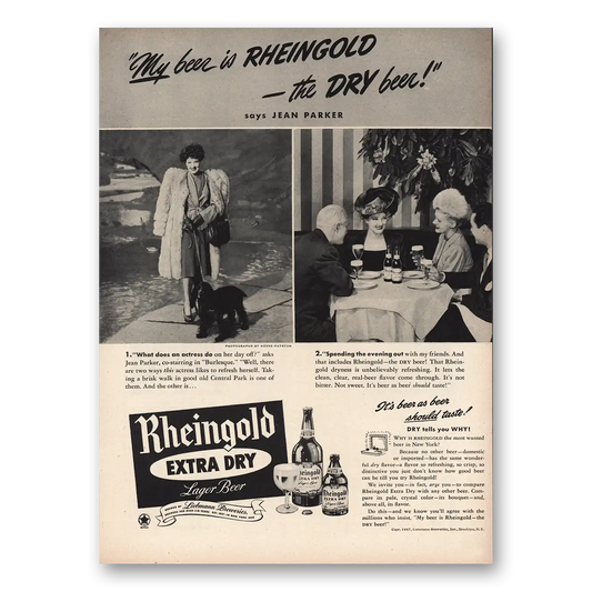 1947 Rheingold Beer Jean Parker Vintage Magazine Print Ad