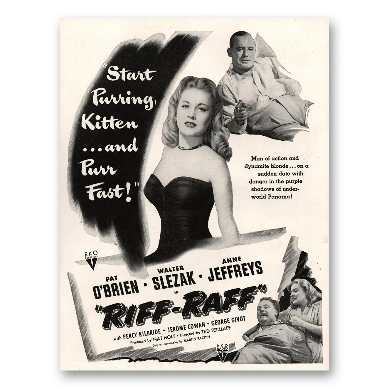 1947 Riff Raff Movie Promo Pat Obrien and Walter Slezak Vintage Magazine Print Ad