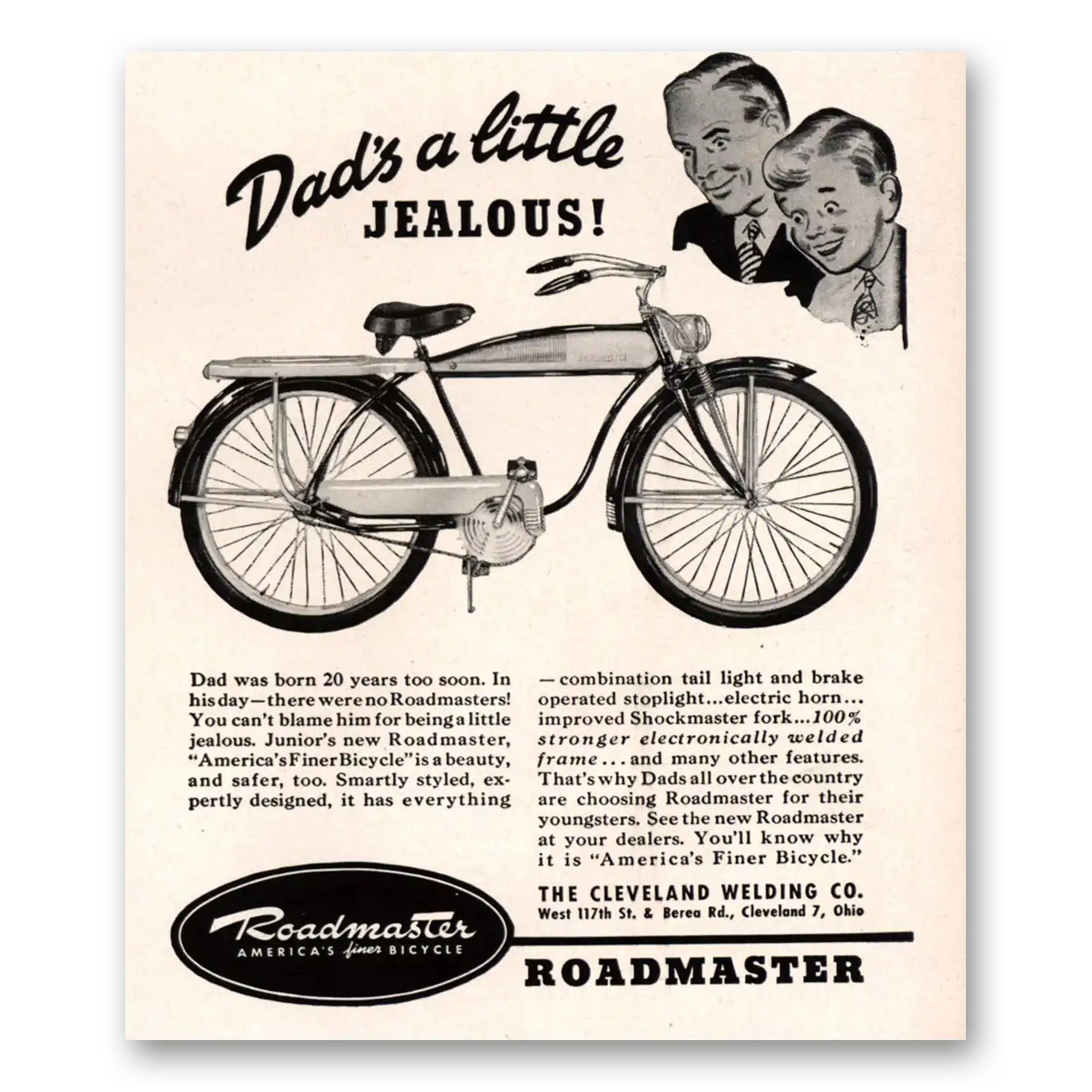 1947 Roadmaster Bicycles Dads Little Jealous Vintage Magazine Print Ad