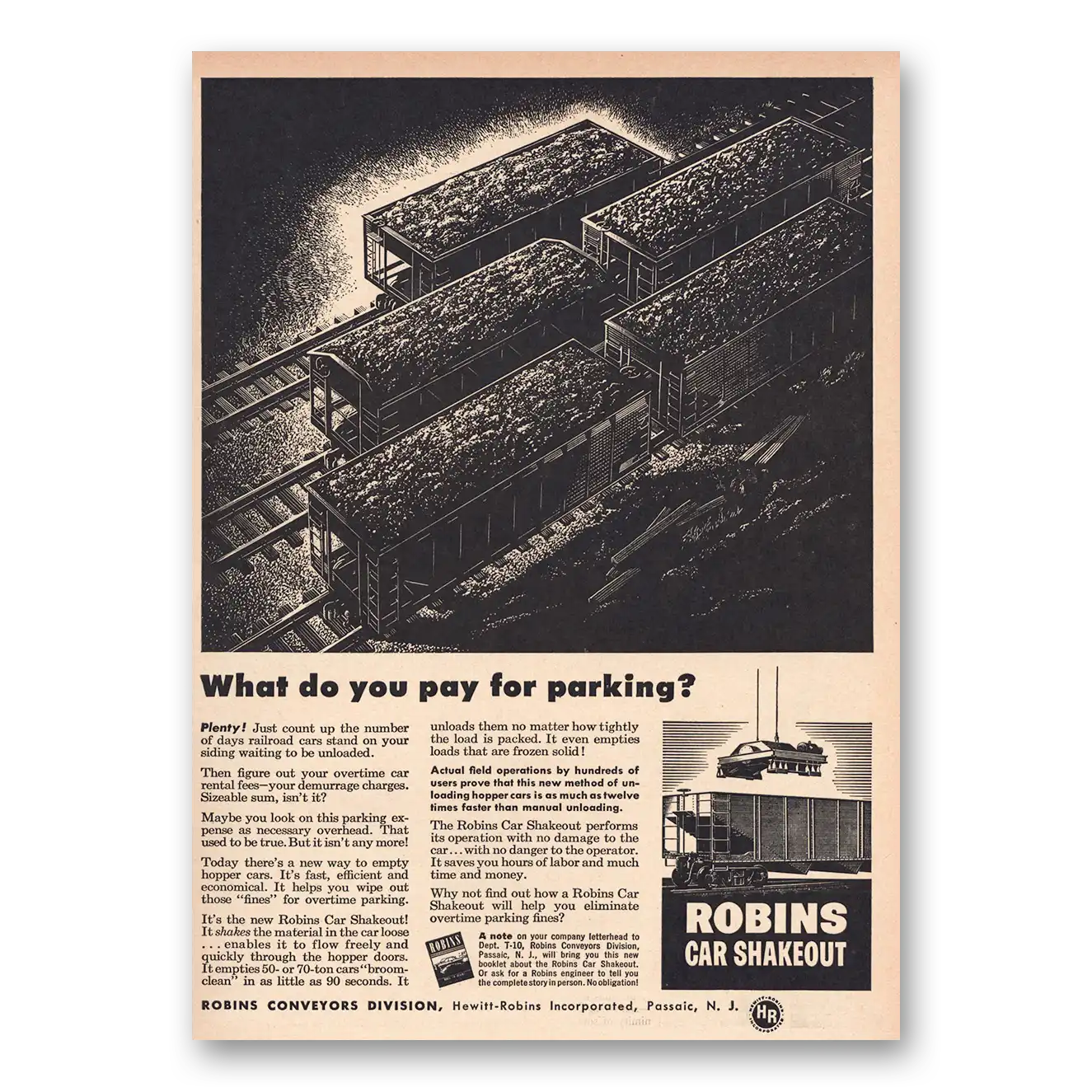 1947 Robins Car Shakeout Pay for Parking Vintage Magazine Print Ad