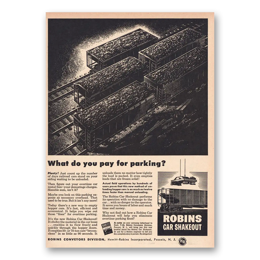 1947 Robins Car Shakeout Pay for Parking Vintage Magazine Print Ad