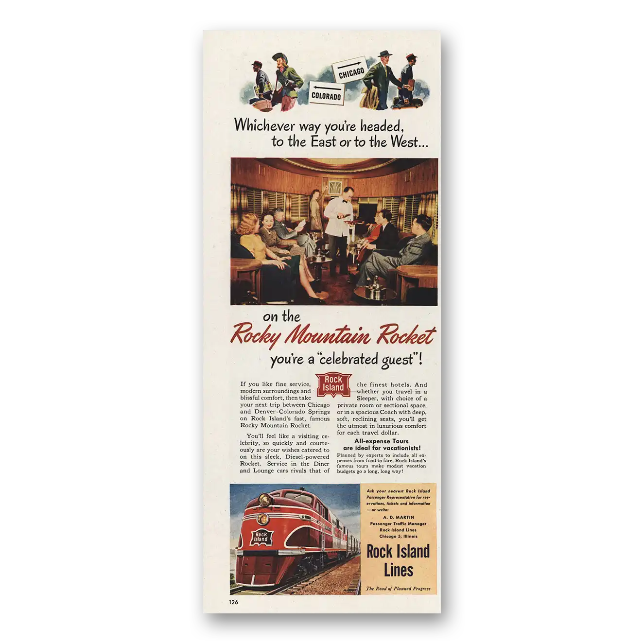 1947 Rock Island Lines Rocky Mountain Rocket Vintage Magazine Print Ad