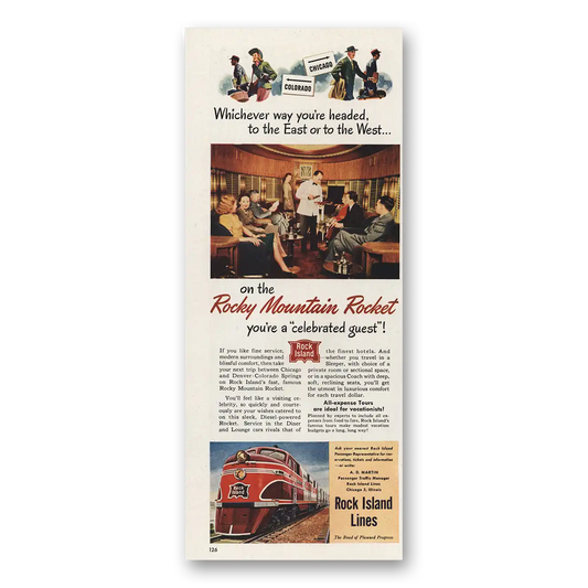 1947 Rock Island Lines Rocky Mountain Rocket Vintage Magazine Print Ad