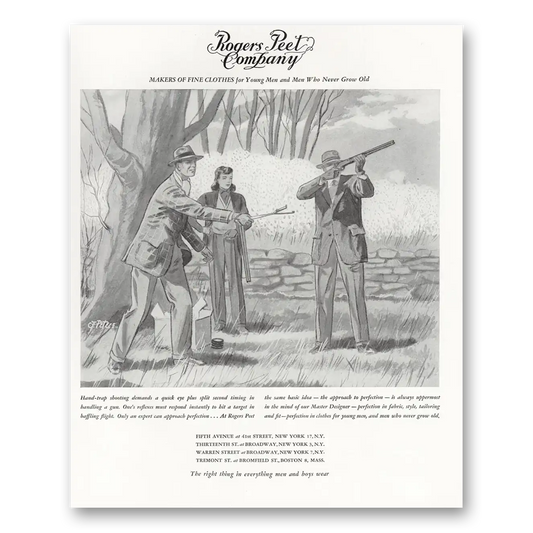 1947 Rogers Peet Hand Trap Shooting Vintage Magazine Print Ad