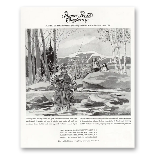 1947 Rogers Peet Wily Trout Not Only Eludes Vintage Magazine Print Ad