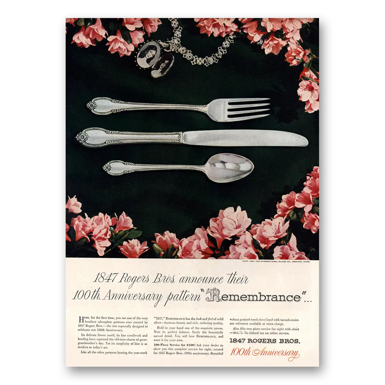 1947 1847 Rogers Bros Anniversary Pattern Remembrance Vintage Magazine Print Ad