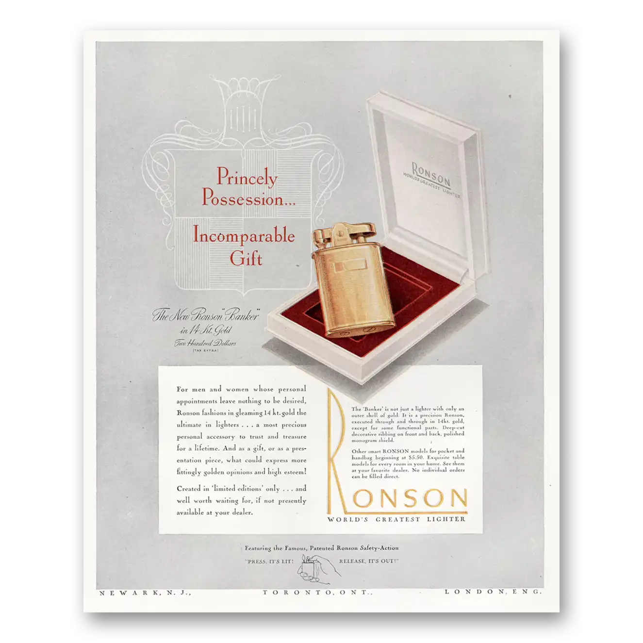 1947 Ronson Lighters Princely Possession Vintage Magazine Print Ad