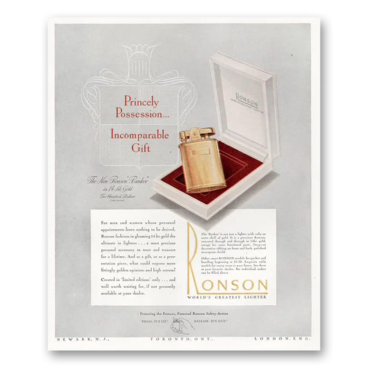 1947 Ronson Lighters Princely Possession Vintage Magazine Print Ad