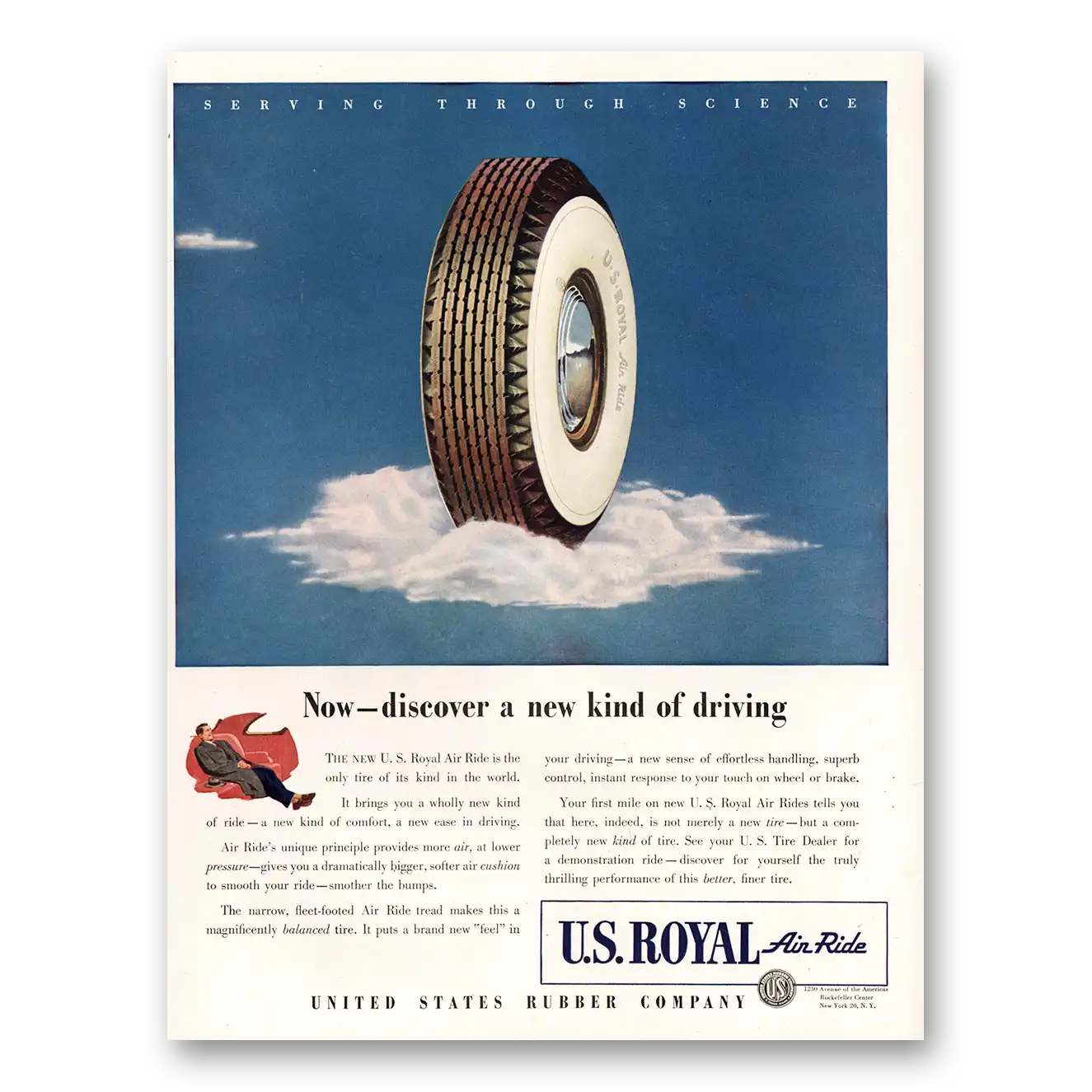 1947 US Royal Tires New Kind of Driving Vintage Magazine Print Ad