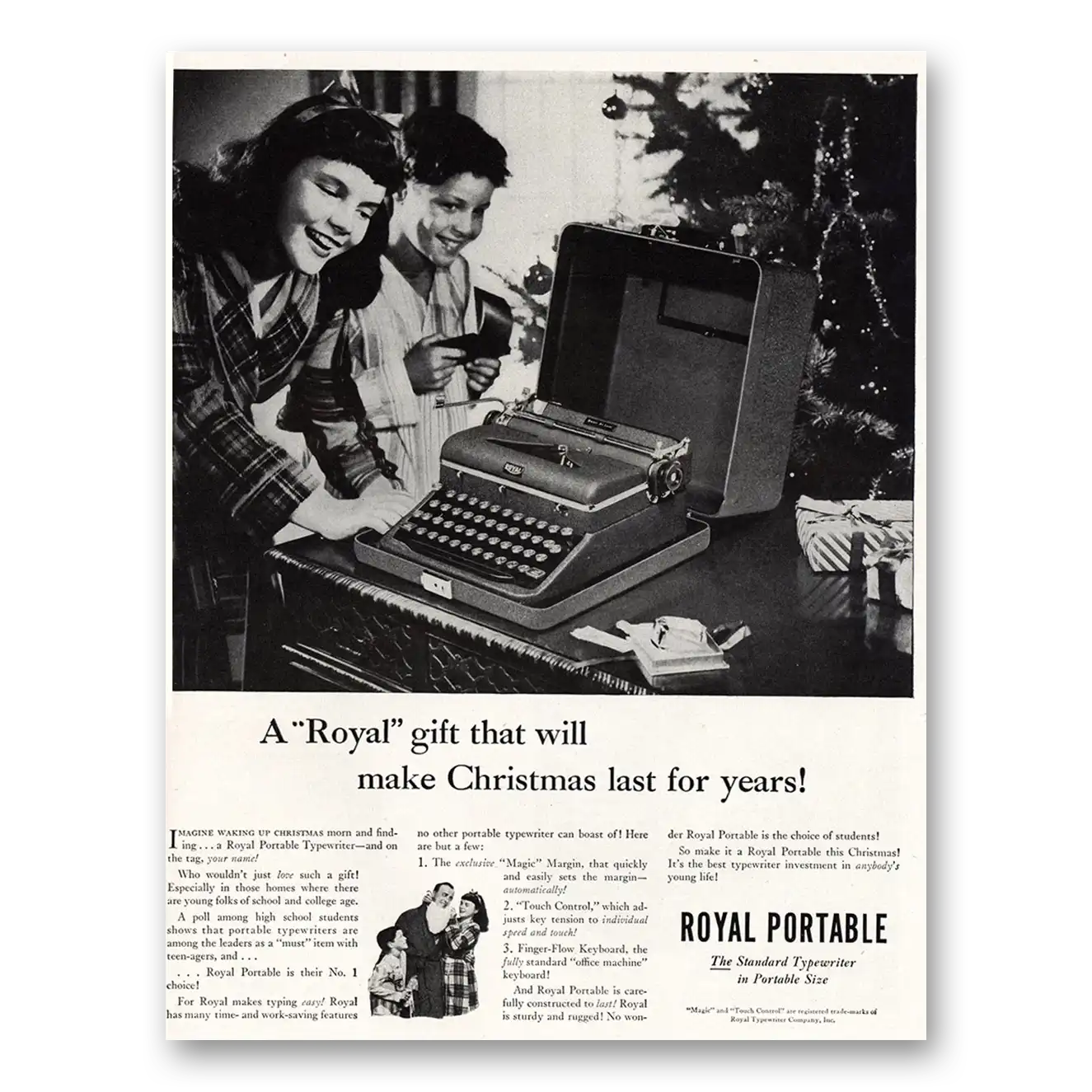 1947 Royal Typewriter Royal Gift Christmas Vintage Magazine Print Ad