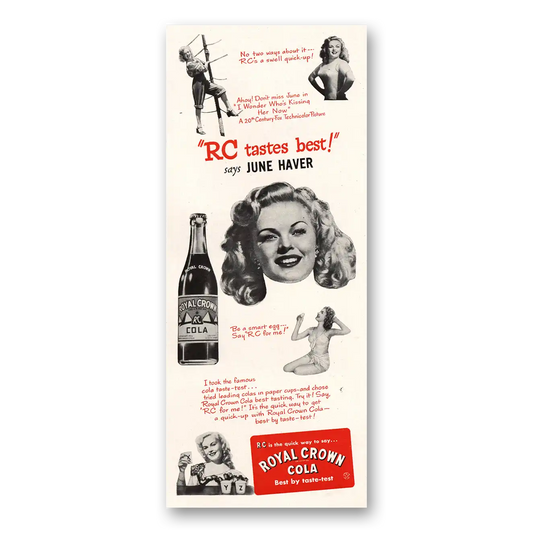 1947 Royal Crown Cola June Haver Vintage Magazine Print Ad