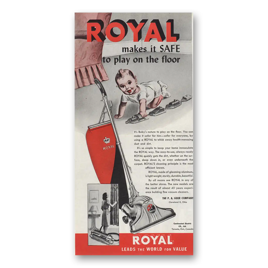 1947 Royal Vacuum Cleaner Safe to Play On the Floor Vintage Magazine Print Ad